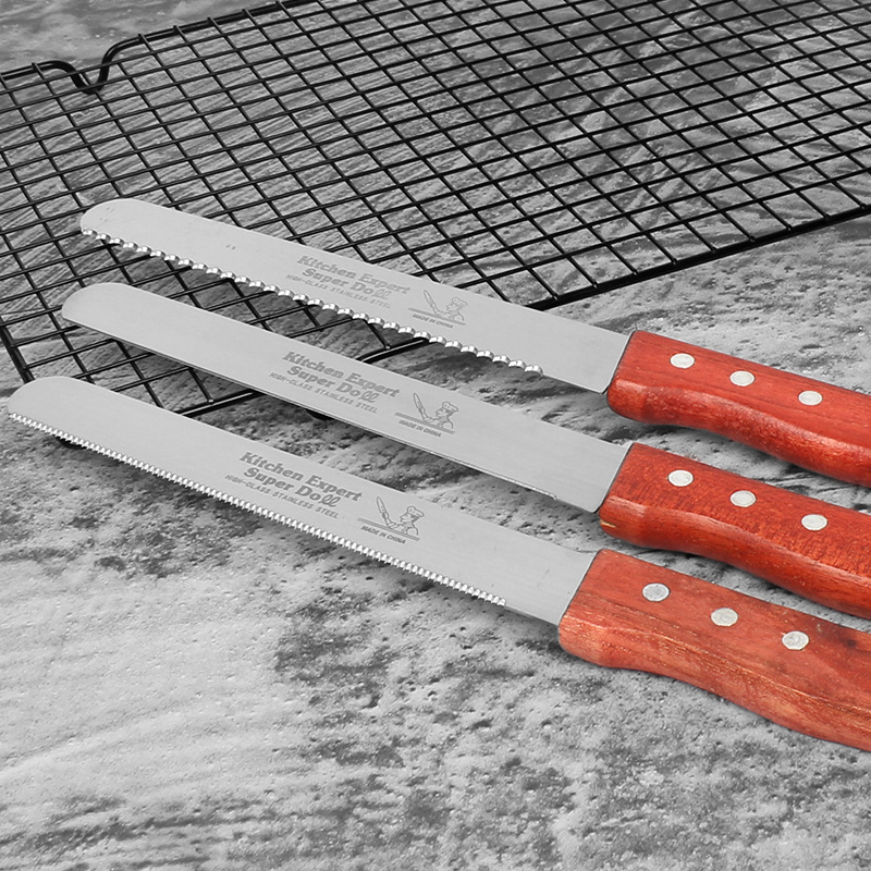 木柄不锈钢锯齿面包刀  烘焙蛋糕切刀 分层细齿吐司面包工具