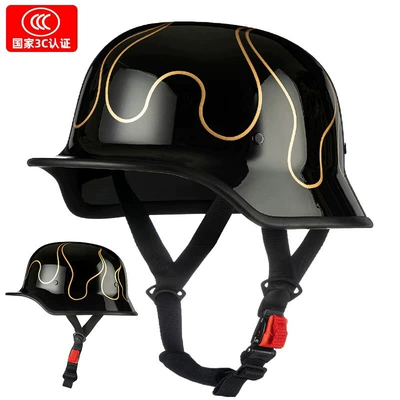 Vehicle Helmet German Retro Lightweight Motosiklet kaskı (dəbilqə) - black-auspicious-fire-black-3c-certification-one-size-fits-all-for-men-and-women-head-circumference-54-60cm