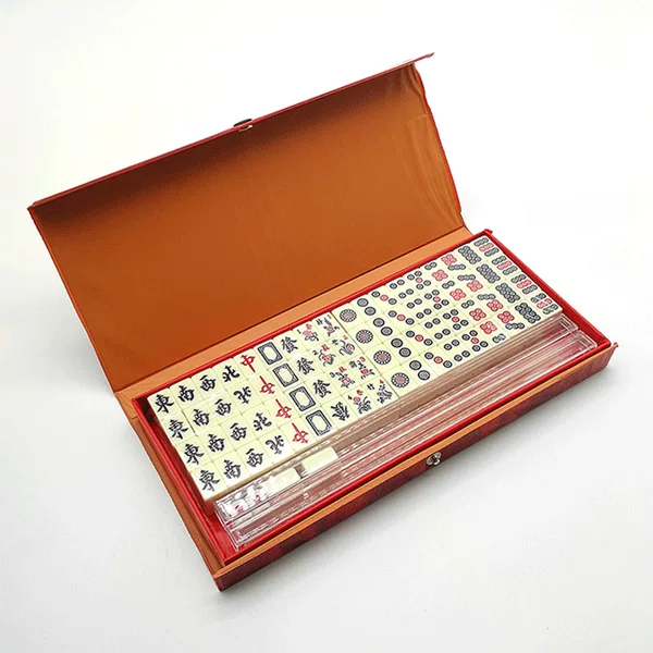 Wholesale long box travel mahjong melamine travel mahjong mini portable with 4 cards ruler