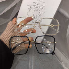新款复古大框素颜平光镜透明防蓝光网红眼镜超轻男女金属近视眼镜
