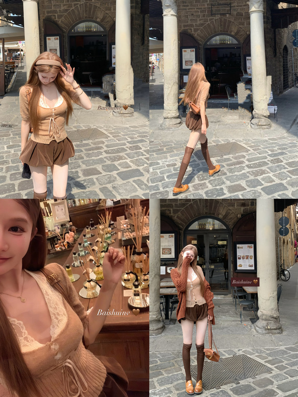 白水女 纯纯嗲欲套组 U领针织衫+花边挂脖吊带女早秋氛围感上衣|undefined