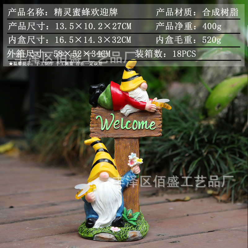 Decoración de patio transfronterizo lámpara solar Elf bienvenido tarjeta enana hongos resina artesanía goblin ornamentos