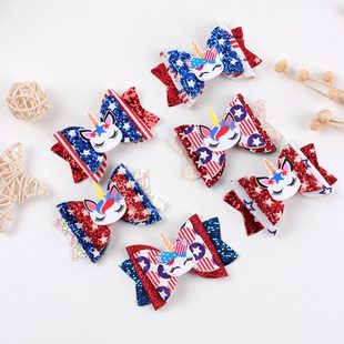 New Hot Selling Children's Bow Hair Clip American Independence Day Hair Accessories Glitt Point Unicorn Accessories Headwear