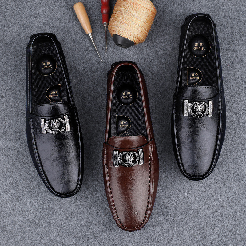 Zapatos Bean de estilo explosivo para hombres de cuero de vaca transfronterizo de alta calidad coreano de un pie zapatos para hombres perezosos zapatos casuales Lefour