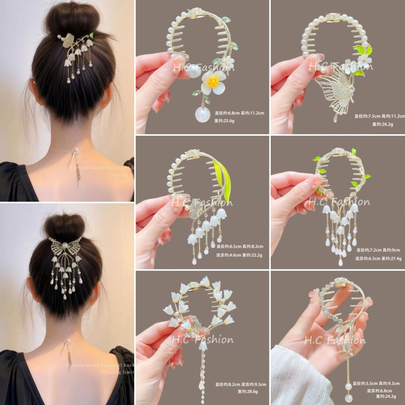 tassel hairpin bun fixed grip women‘s high sense hair clip temperament half tie updo hair claw