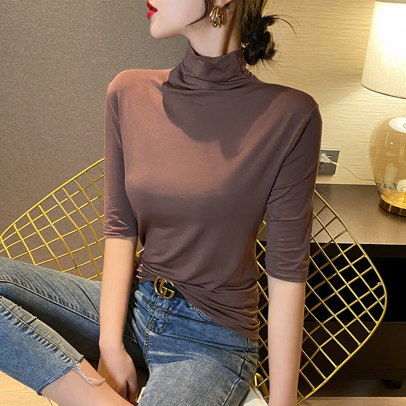 여성용 모달 중간소매 베이스레이어 티셔츠, 여름용 5부소매 아이스 느낌 탑, 부드럽고 슬림핏, 신축성 있는 베이스레이어 티셔츠