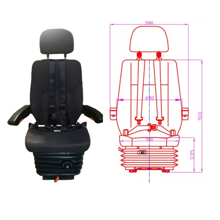 Camión pesado modificado de cuatro puntos cinturón de seguridad airbag de aire asiento de amortiguación 24V bomba de aire asiento ajustable maquinaria agrícola