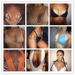 AliExpress cross-border European and American accessories Sexy sparkling diamond halter cross necklace Full diamond leg chain bikini chain chest chain