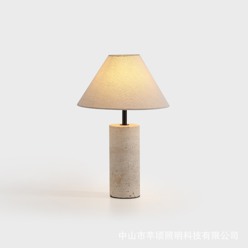 Yellow Travertine Table Lamp Bedroom Bedside Lamp American Retro Hotel Living Room Tabletop Decorative Atmosphere Lamp Homestay Wabi-Sabi Style