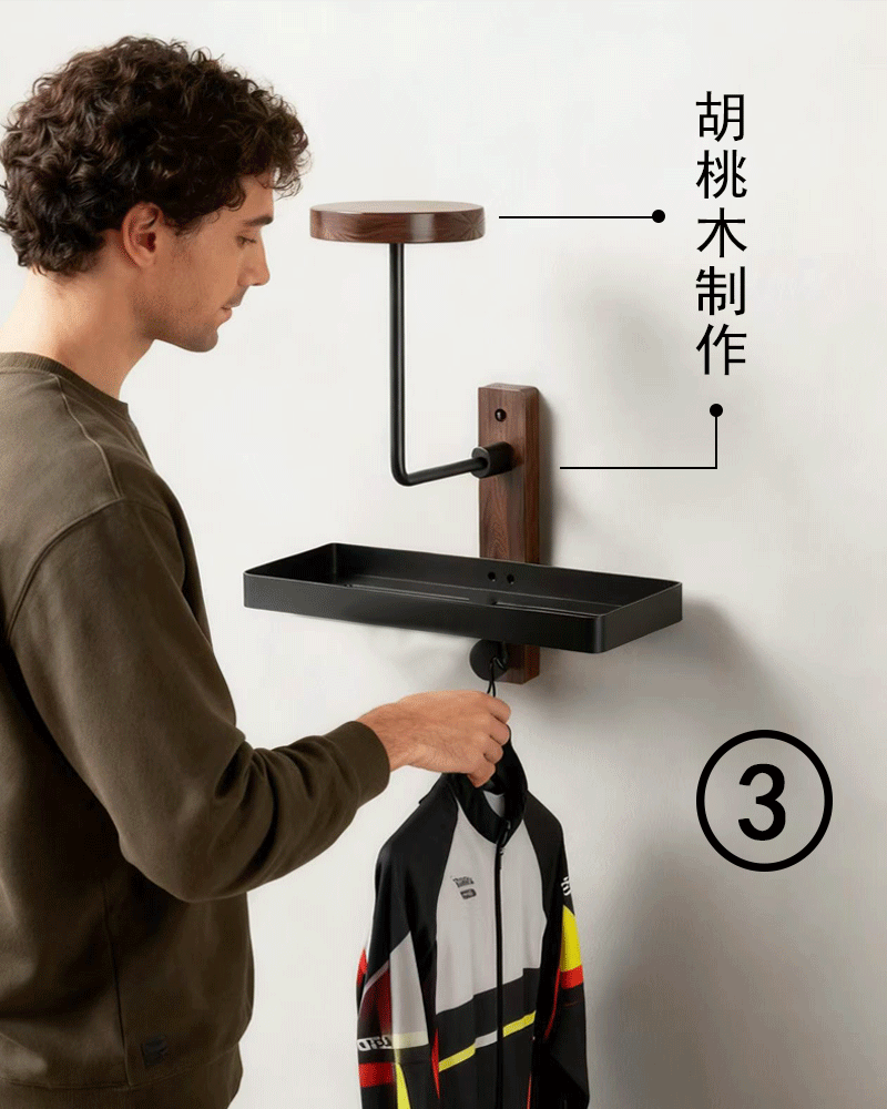 Cross-Border New Product Walnut Helmet Storage Rack Solid Wood Hook Wall-Mounted Helmet Rack Motorcycle Hat Storage Rack