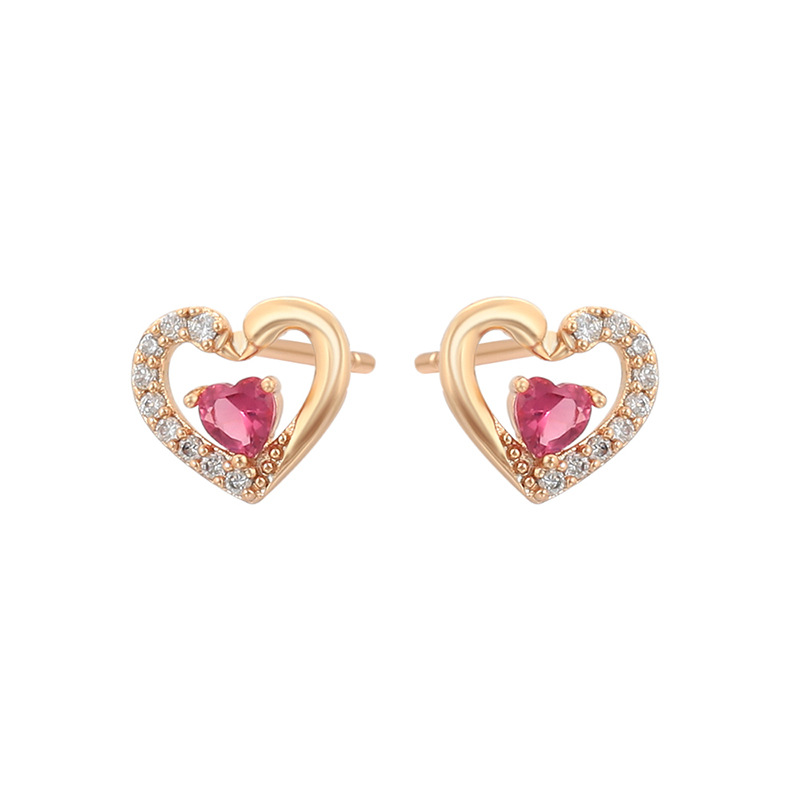 Xuping aleación de cobre chapado 18k simple estilo retro amor pernos de orejas incrustados con piedras preciosas artificiales de color elegante orejas