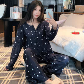 德绒睡衣女秋冬季薄绒2025年新款星星高级感简约家居服套装可外穿