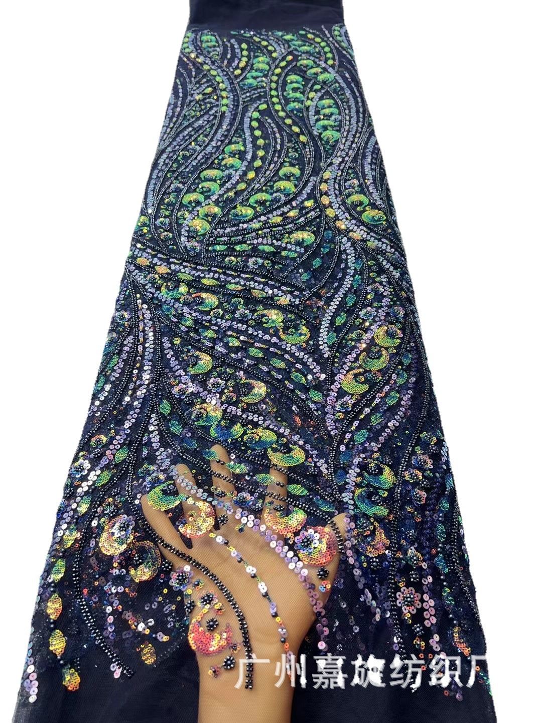 Tubo de cuentas de tela de bordado de lentejuelas de la industria pesada patrón geométrico tela de lentejuelas Primavera Verano otoño vestido de moda tela JX2974 image 6