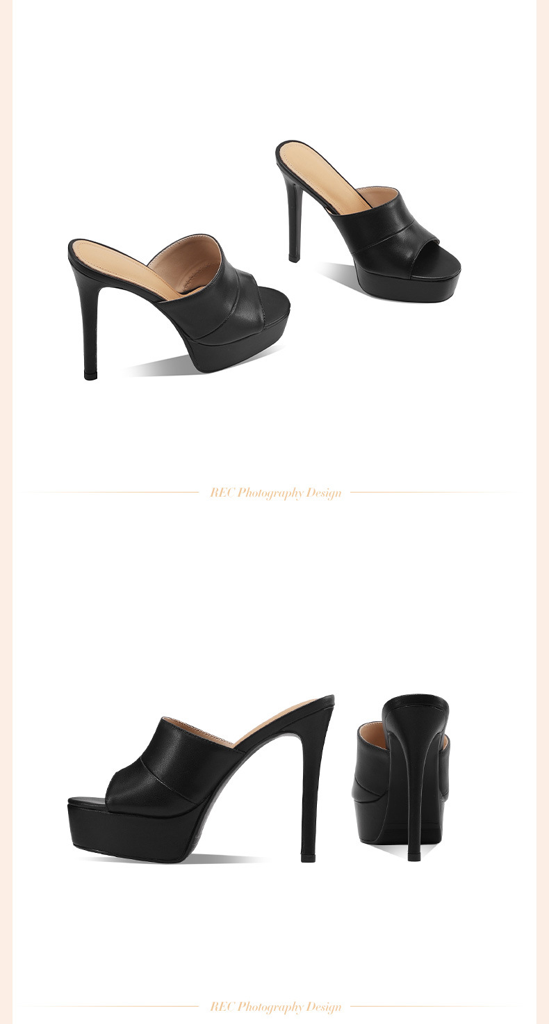 Dép sandal cao gót nữ mũi tròn đế xuồng platform da bò thật — đen chi tiết 10