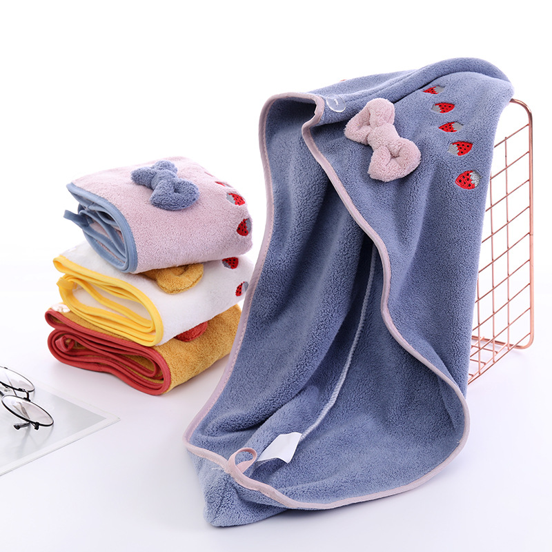 Dry hair hat manufacturer wholesale water-absorbent quick-dry coral velvet bow tie thick bath cap hair drying head cover for women dry hair towel