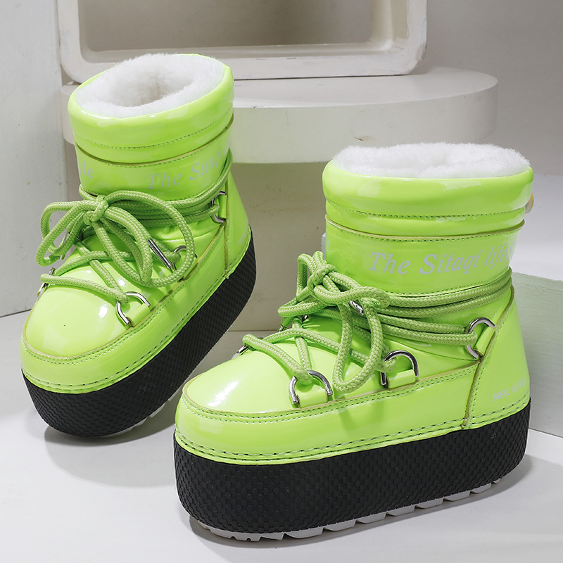 Botas lunares para padres e hijos de copos de nieve de nueve colores, suela gruesa fea y linda, manga de esquí cálida, venta al por mayor de una pieza