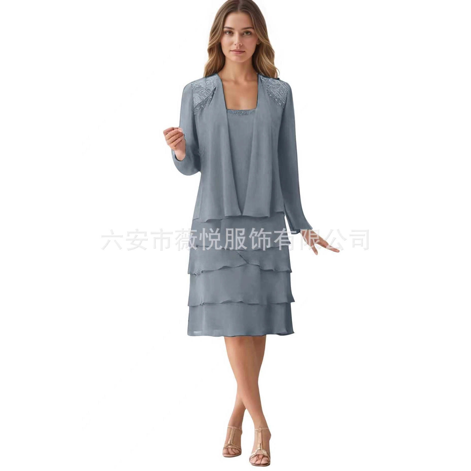 Amazon European and American Long-Sleeved Banquet Evening Dress Suit New Fashion Women's Wedding Party Daily Dress