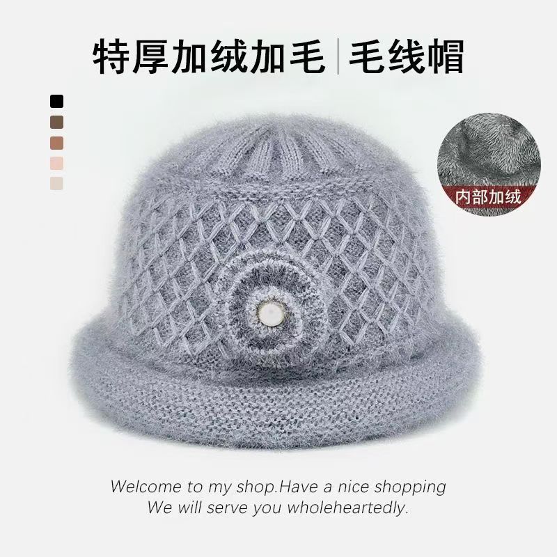 老人帽紫伊女士秋冬季中老年人帽子保暖老太太婆婆奶奶毛线针织帽|undefined
