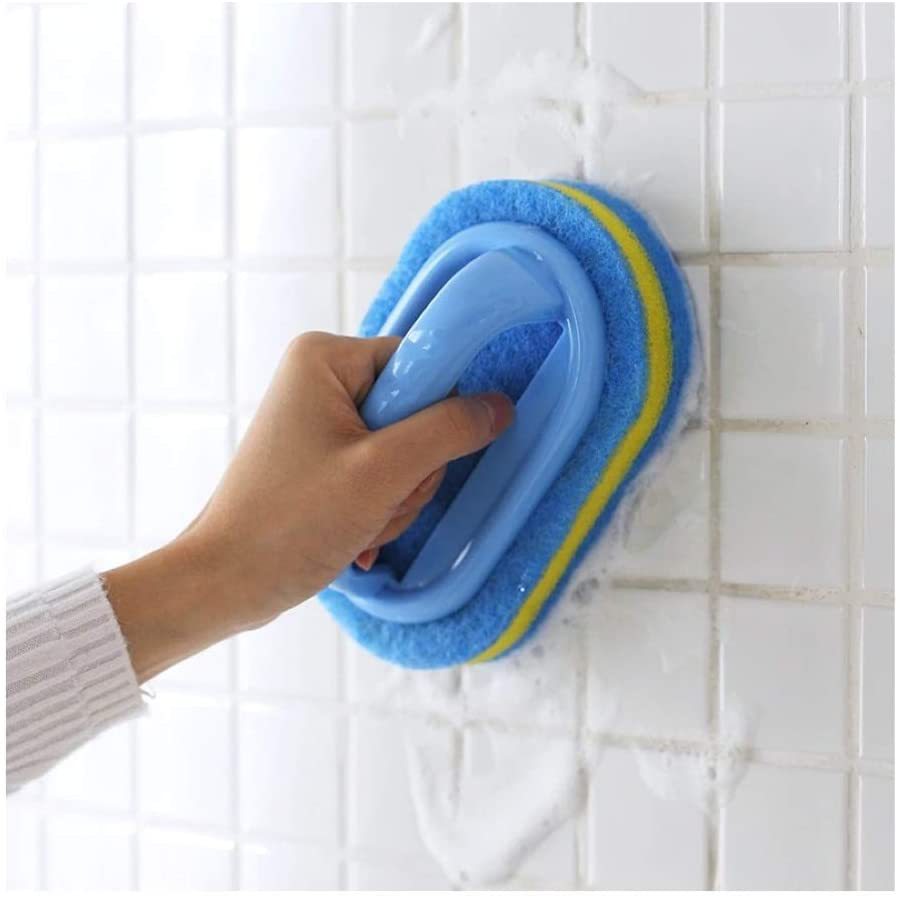 Plastic Cleaning Brush with Handle Sponge Brush Kitchen Toilet Bathroom Tile Strong Stain-removing Bath Brush Cleaning Brush