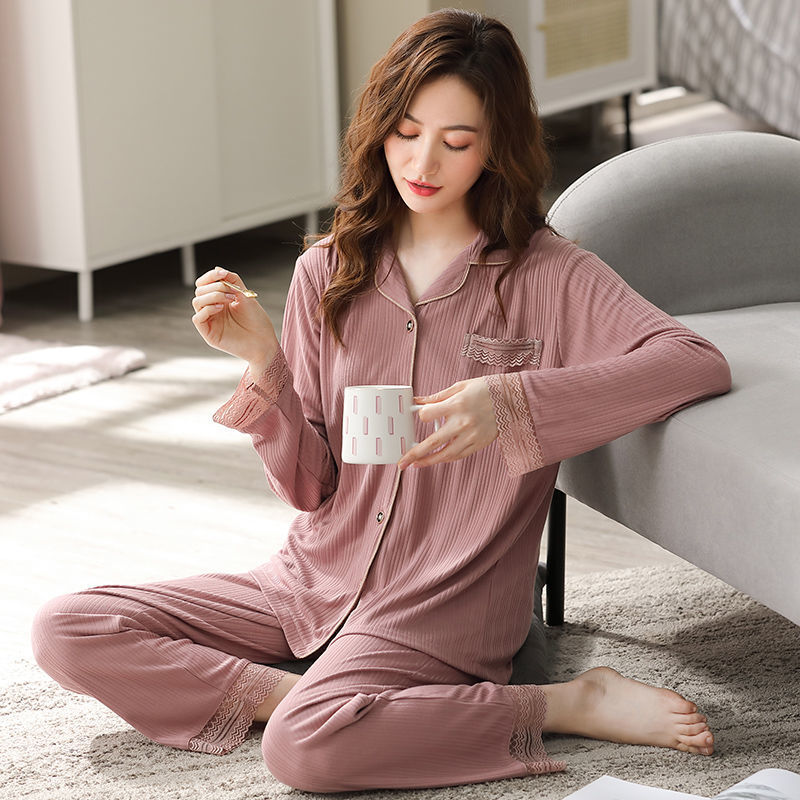 Pijamas mujer primavera y otoño 100% algodón de manga larga delgada Otoño e Invierno 2021 nuevo otoño hogar desgaste traje