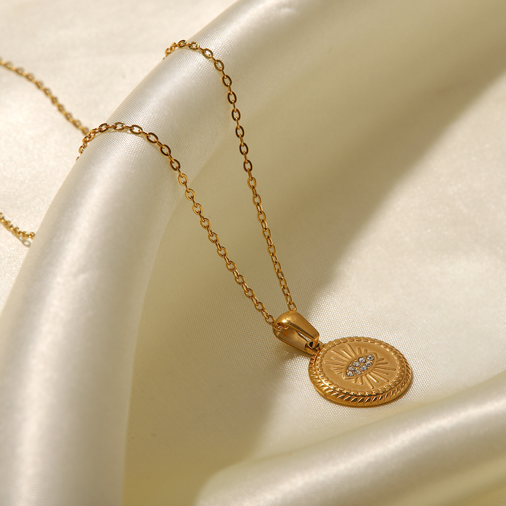 Fashion Devil's Eye Stainless Steel Titanium Steel Gold Plated Artificial Diamond Pendant Necklace_colorza_3