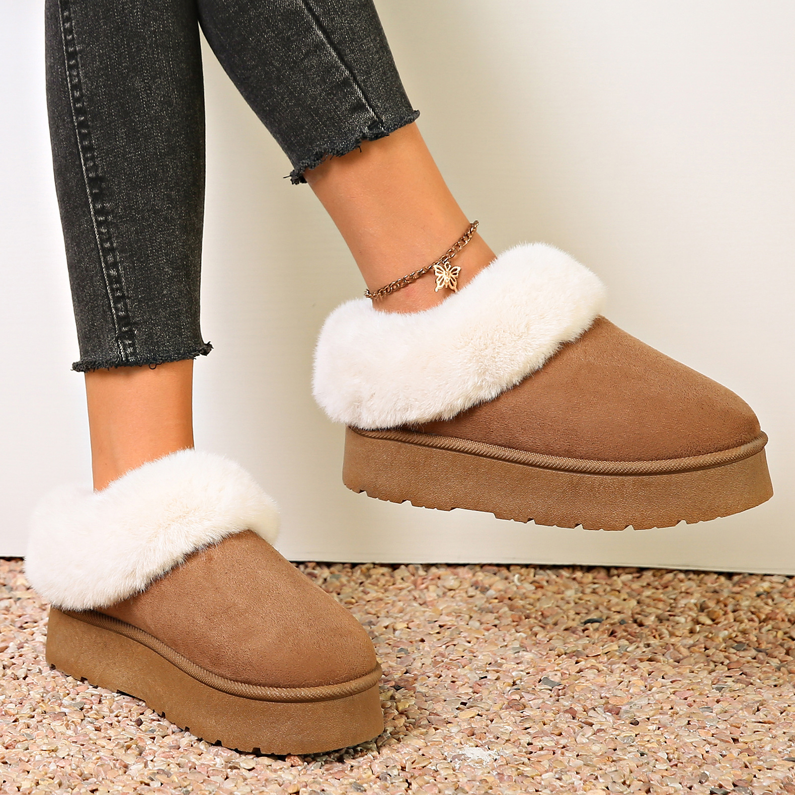 Plush women's cotton shoes short tube and warm women's snow boots_voghion.com
