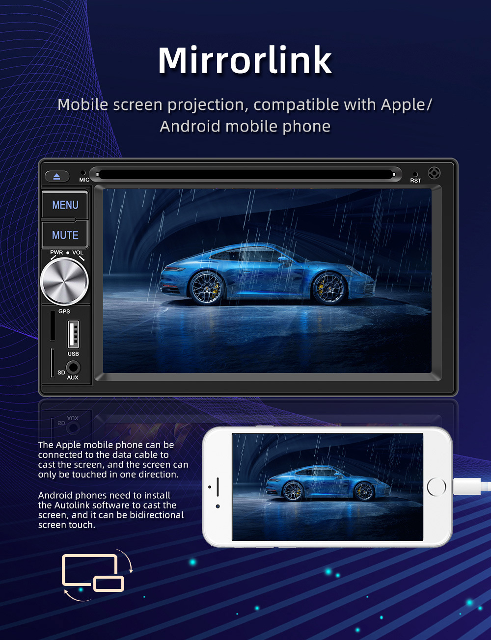 Wired Carplay 6.2inch Dual-Station Car Dvd Cd Bluetooth Mp5 Player Hd Reversing Image 12V