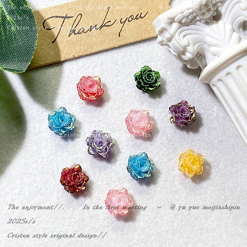 New Gold Enamel True Love Rose Nail Art Jewelry Luminous High-Grade Soft Glue Flower DIY Bracelet Material Wholesale