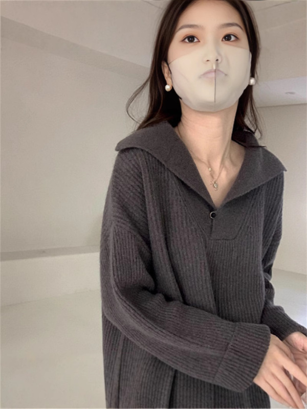 翻领设计感坑条毛衣女秋冬2025爆款新款慵懒温柔风针织打底衫上衣|undefined