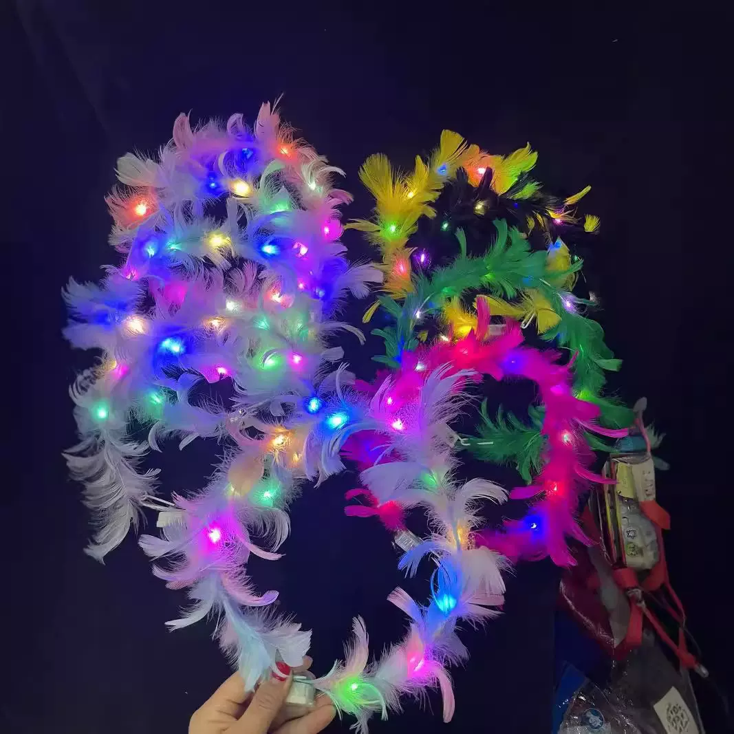 新品发光鹅毛仙女花环羽毛头饰闪光发箍夜市扫码地摊夜市玩具批发
