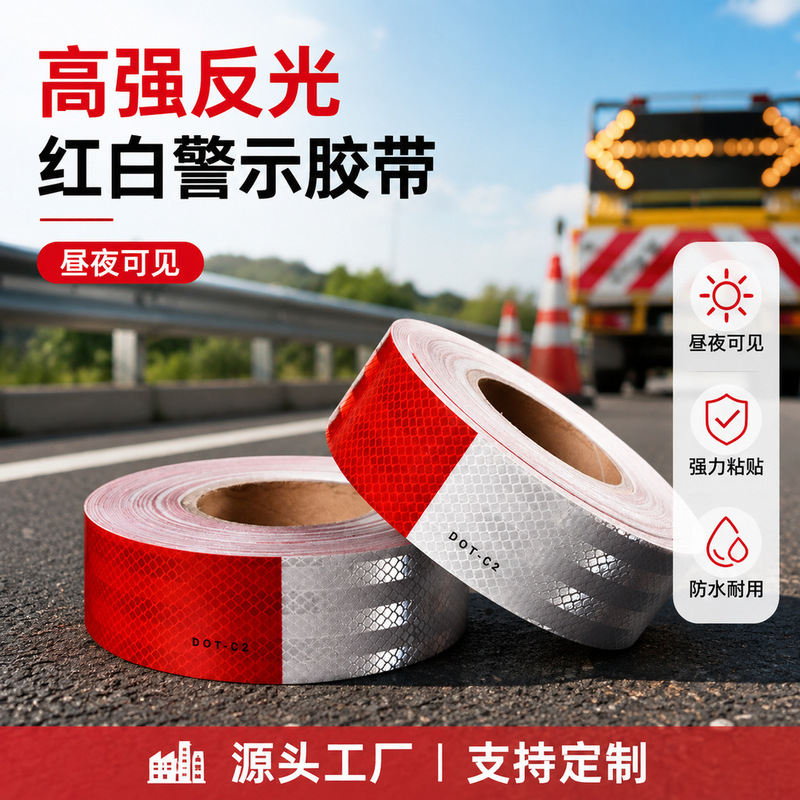 Dot-C2 Grade Red and White Reflective Tape Road Traffic Safety Warning Reflective Strip Vehicle Body Identification Sticker Dot-C2 Grade Red and White Reflective Tape Road Traffic Safety Warning Reflective Strip Vehicle Body Identification Sticker