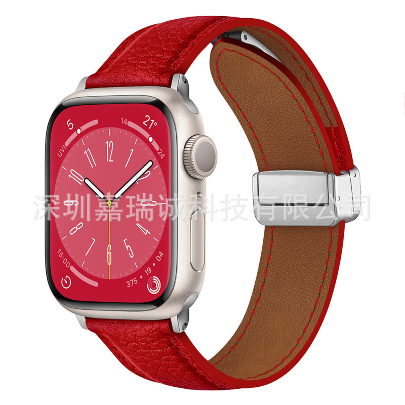 Apple Watch第1～11世代/Ultra3/SE3対応 ライチ柄折りたたみ式マグネットバックル時計バンド|undefined