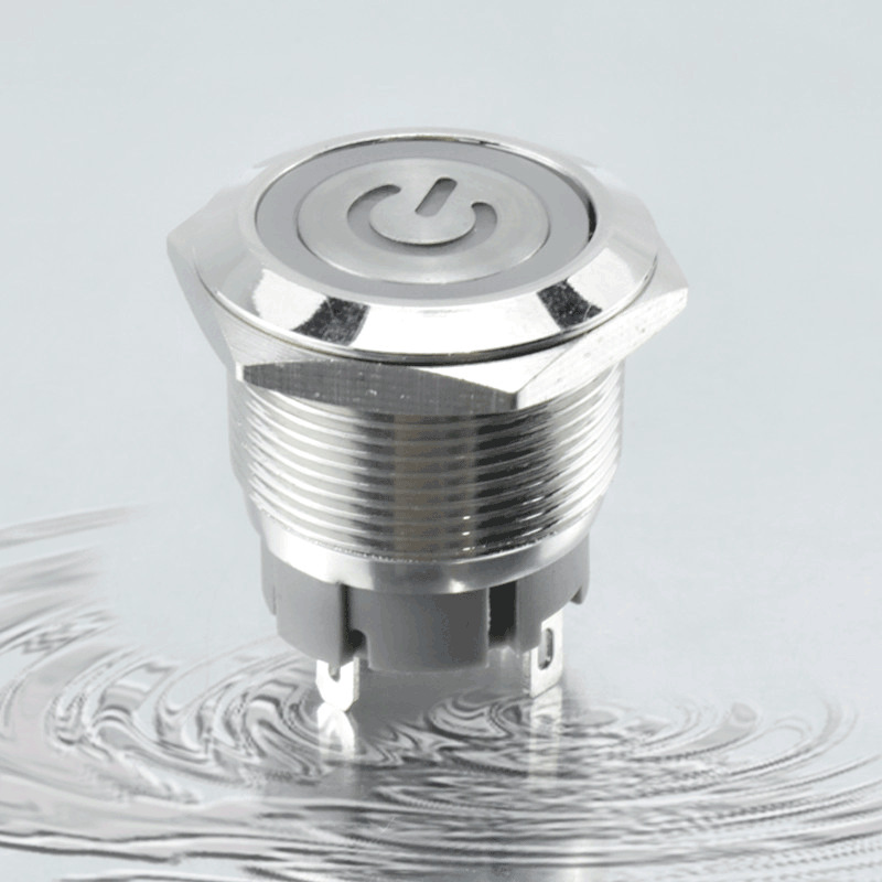 22mm自锁环形带灯LED灯开关 平头/高头防水金属按钮开关 12-24V