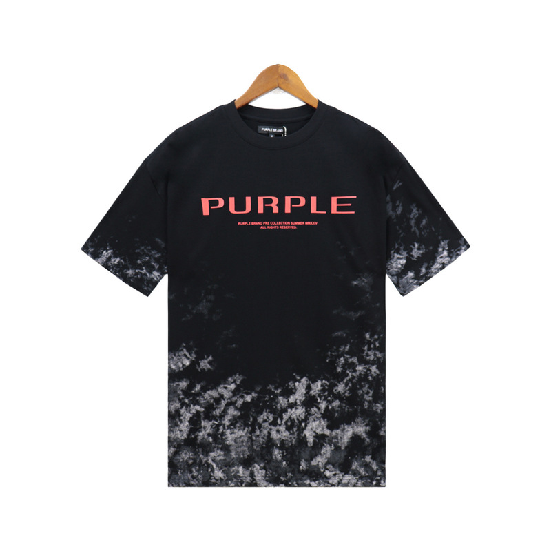 Real shot in stock Purple heavyweight classic T-shirt decorated with spelling logo letter short sleeve unisex T-shirt