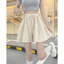 跨境欧美风抽绳松紧高腰阔腿休闲短裤女夏季大码宽松a字运动裙裤