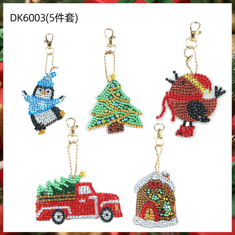 Transfronterizos Diy nuevo diamante de Navidad pintado llavero tamaño de perforación especial para niños bolsas de regalo colgante