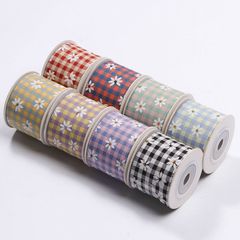 Japanese and Korean single-sided daisy color-blocked small square woven ribbon DIY bow hair accessory baking ribbon floral ribbon