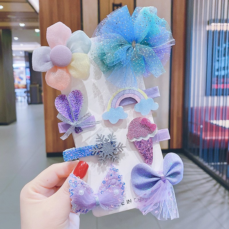 TFJ011-6#blue color children's hair clip 8 sets