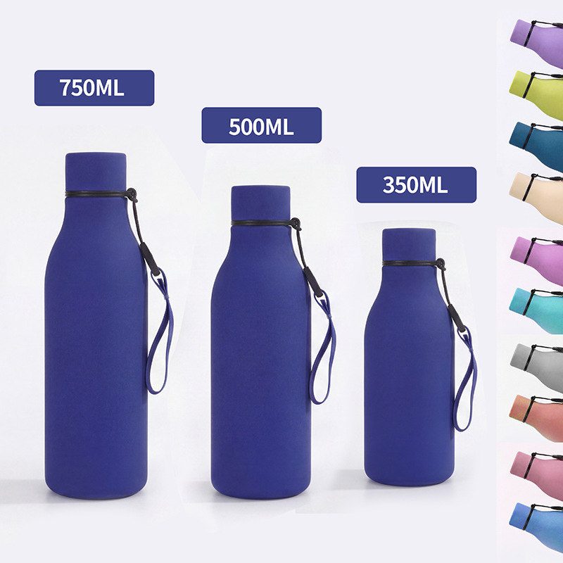 304 Stainless Steel Bullet-Shaped Thermos Cup, Outdoor Large-Capacity 550ml Double-Layer Vacuum Portable Sports Water Bottle with Carrying Strap