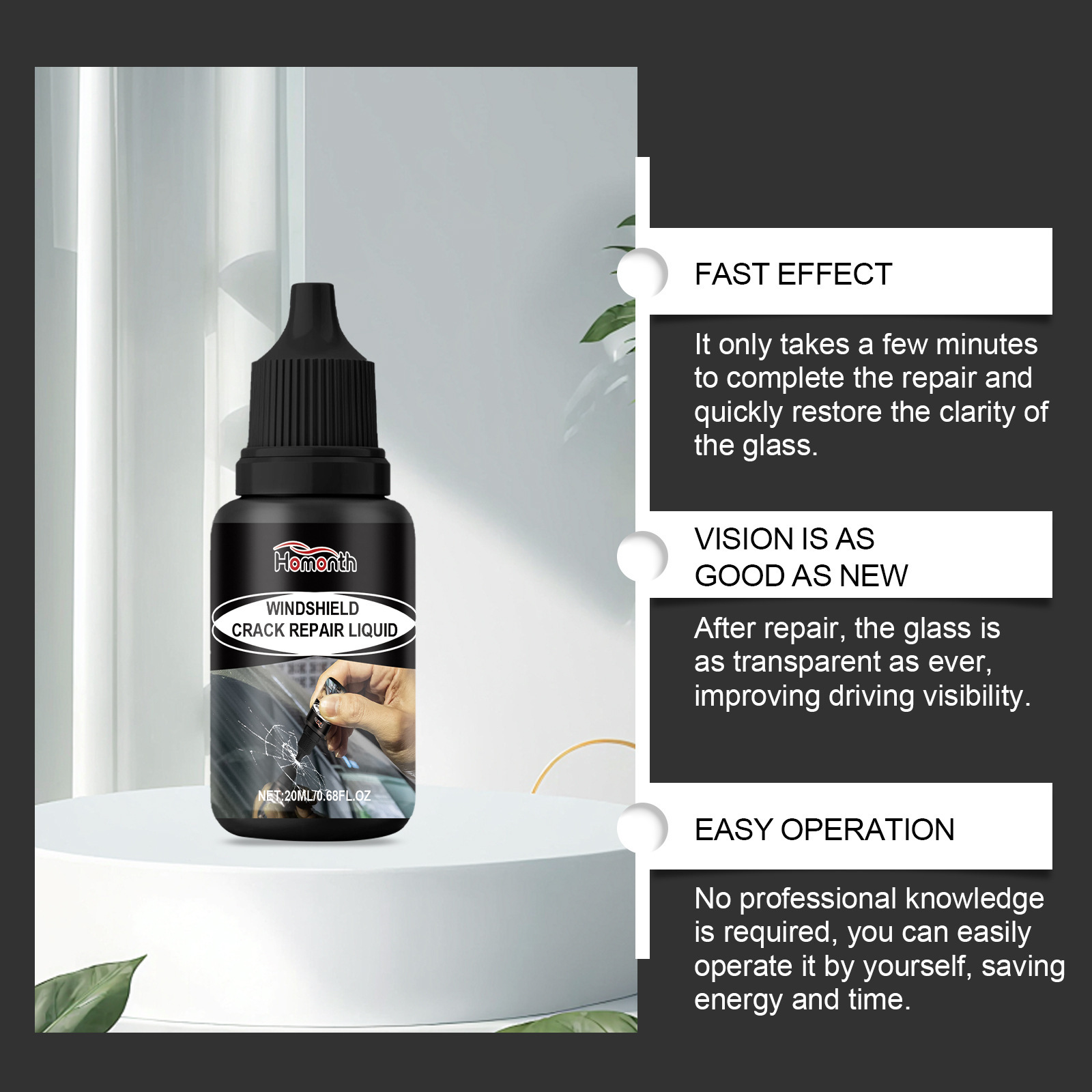 Cross-Border Hot-Selling Product Homonth Car Windshield Care Solution Car Glass Cleaning and Crack Care Agent