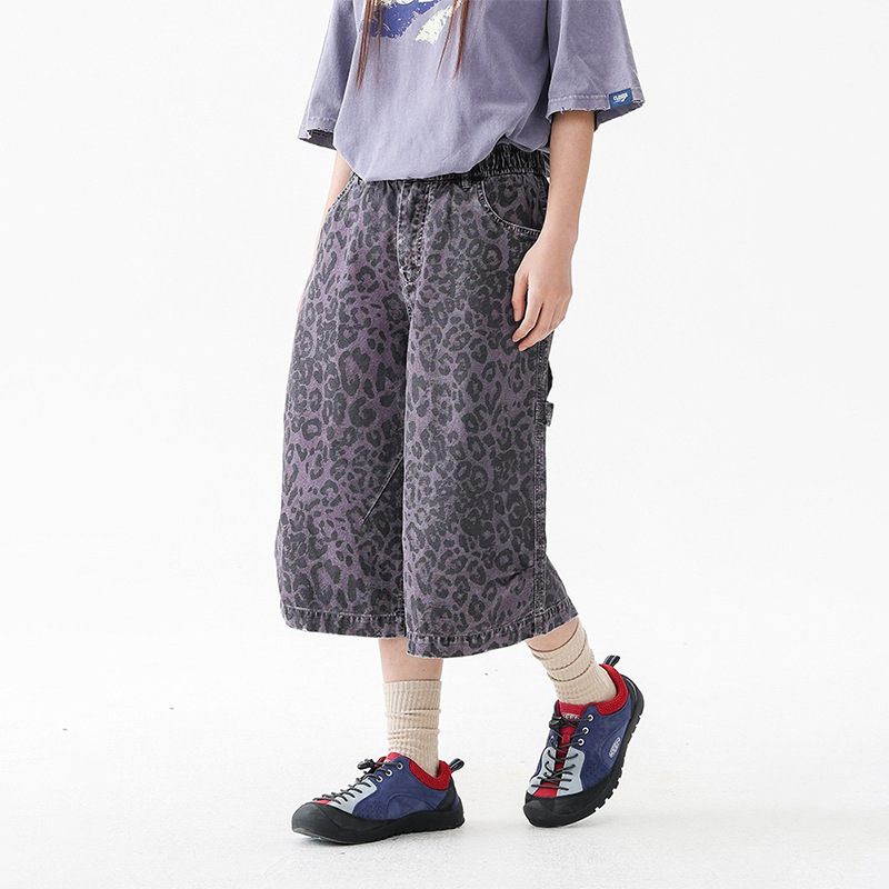 American Retro Camouflage Leopard Print Cargo Cropped Casual Pants Unisex Summer Straight Versatile Loose Trendy Brand Pants