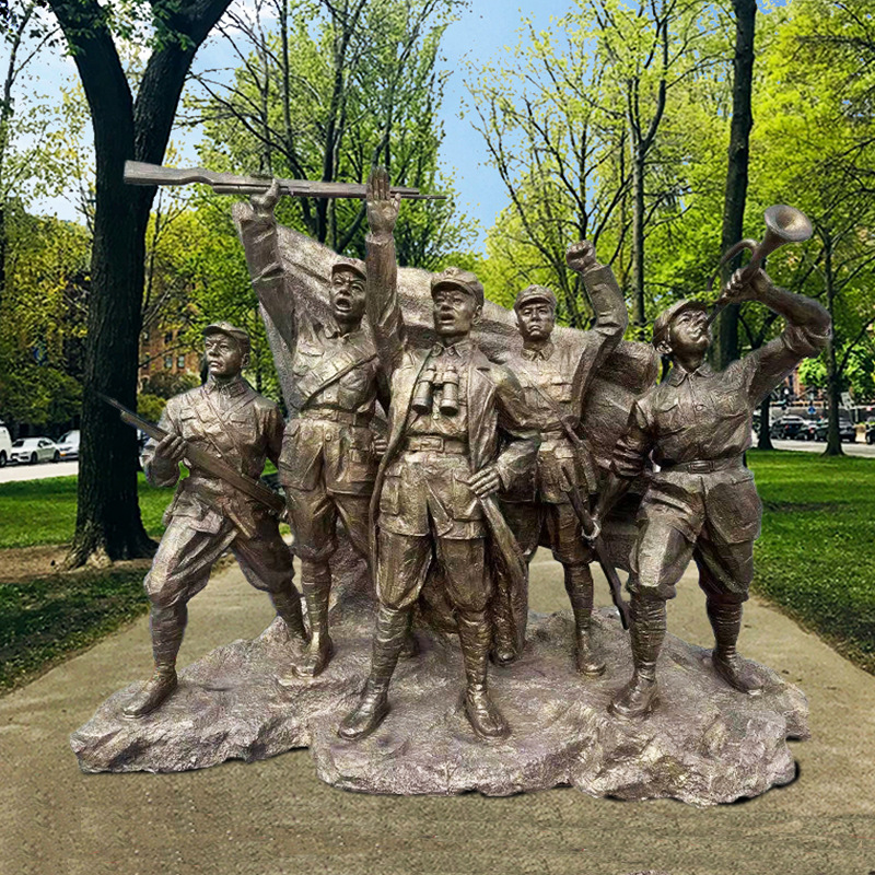 户外仿铜玻璃钢红色革命党建文化八路红军人物雕塑广场景观摆件大