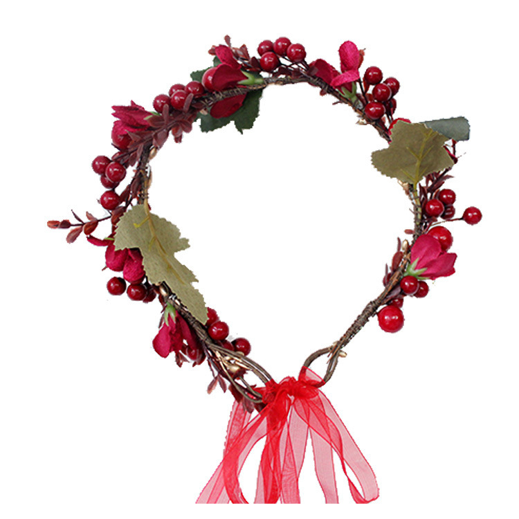 Christmas Wreath Bride Headpiece With Red Artificial Berry Decor_voghion.com