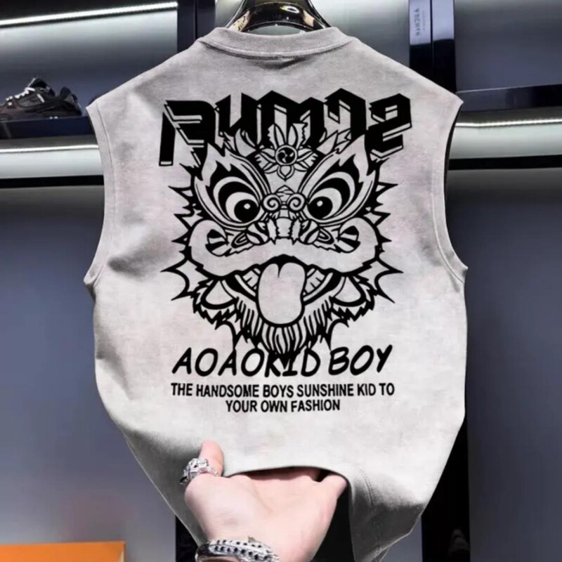 Summer New Trendy Fashion Men's American-Style Sleeveless Vest T-Shirt Trendy Brand Popular High-End Printed Tank Top