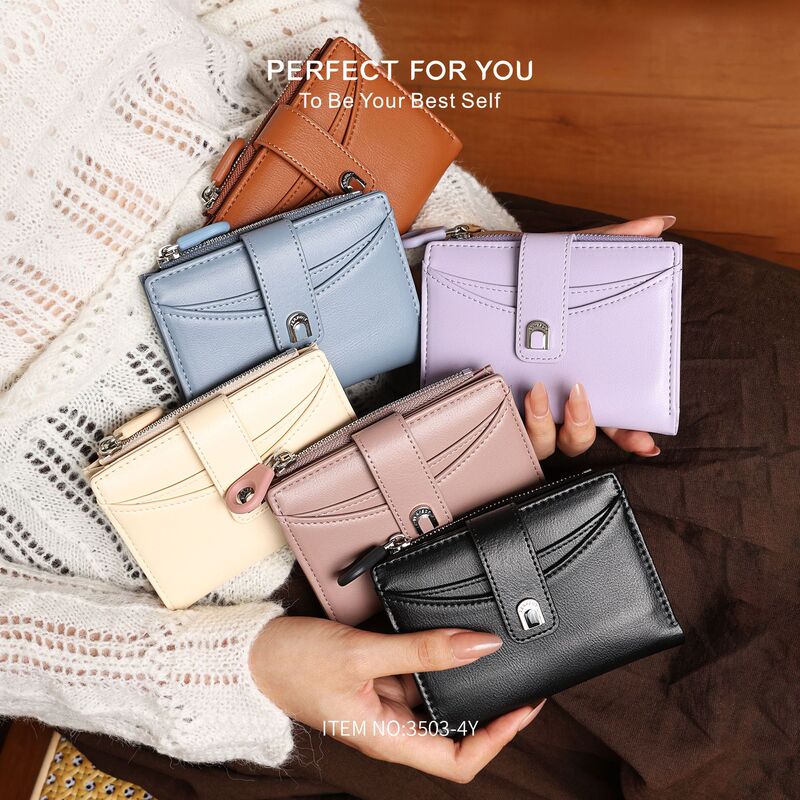 New Super Fiber Material Women's Wallet, Light and Thin, Multi-Card Slot Card Holder, Large Capacity Buckle + Zipper Double Closure Card Holder
