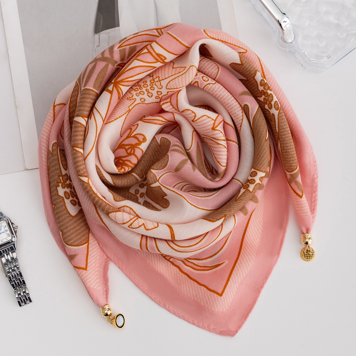20g Weight Silk Scarf Classification Cotton, cotton and linen Material Spot, Plaid, Polka Dots, Leopard, Camouflage Pattern Spring&Summer, Autumn, Autumn&Winter Season Women's Gender Thin Cotton Square Scarf For Women, Comfortable Magnetic Buckle Design, Multifunctional Neck Warmer, Spring And Summer Accessory 5