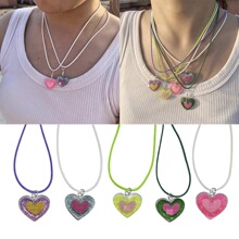decora亚女孩细闪亚克力Y2K爱心皮绳项链锁骨链