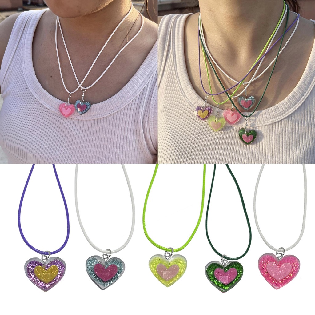 decora亚女孩细闪亚克力Y2K爱心皮绳项链锁骨链