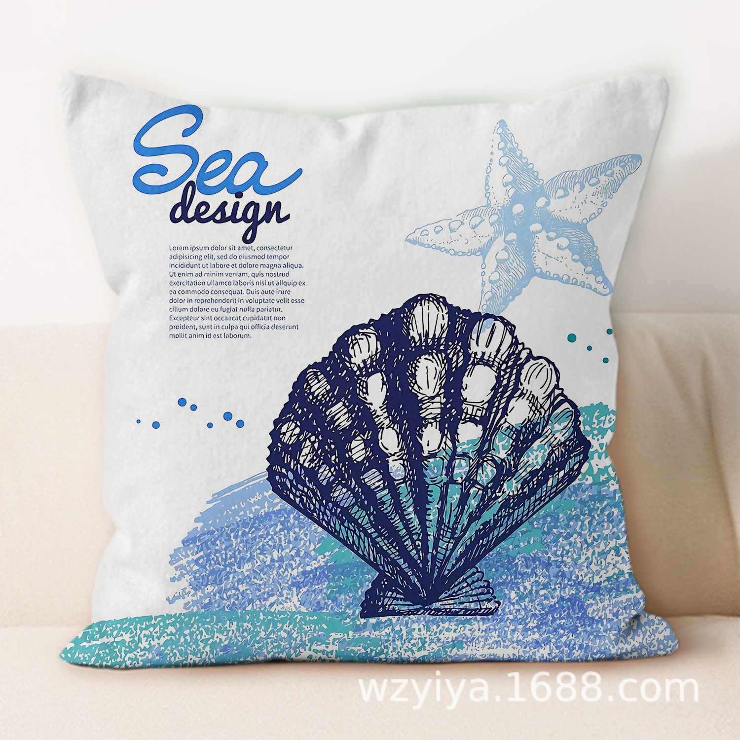 Sea shell impresión almohada de abrazo simple moderno sofá en el hogar cojín de respaldo decoración desmontable cuadrado almohada de cabeza de cama
