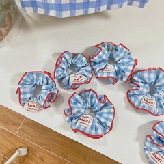baoz: Original DIY Color-blocked Blue Checkered Cute Children's Style Large Intestine Ring Fat Intestine Ring Korean Instagram Style Hair Tie